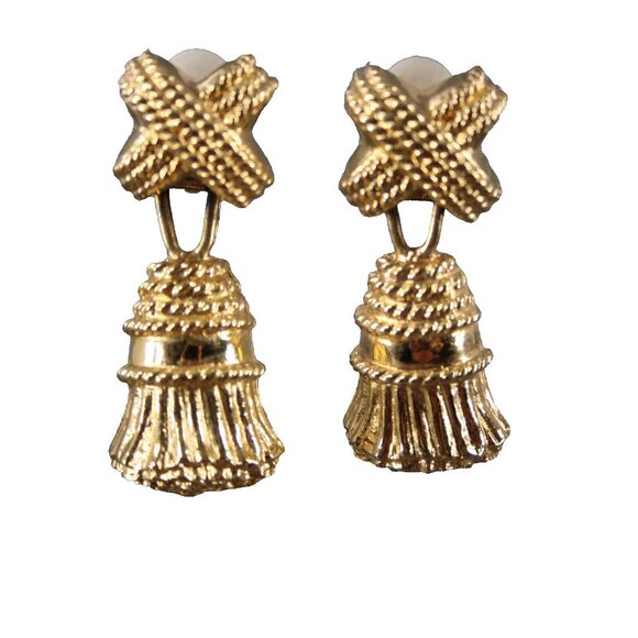 Ivana Goldtone Detachable Fringe Dangle 1.75" Huggie Clip On Earrings - Picture 1 of 14